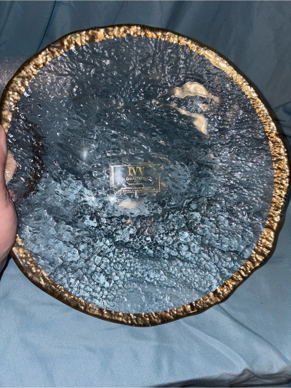 Set of 2 Vintage lVV Glacier Italy 10in Plates Art Glass 10k Gold Rim